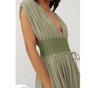 Free People Devon Seagrass Dress Maxi Long Boho Sage Green Khaki Size L